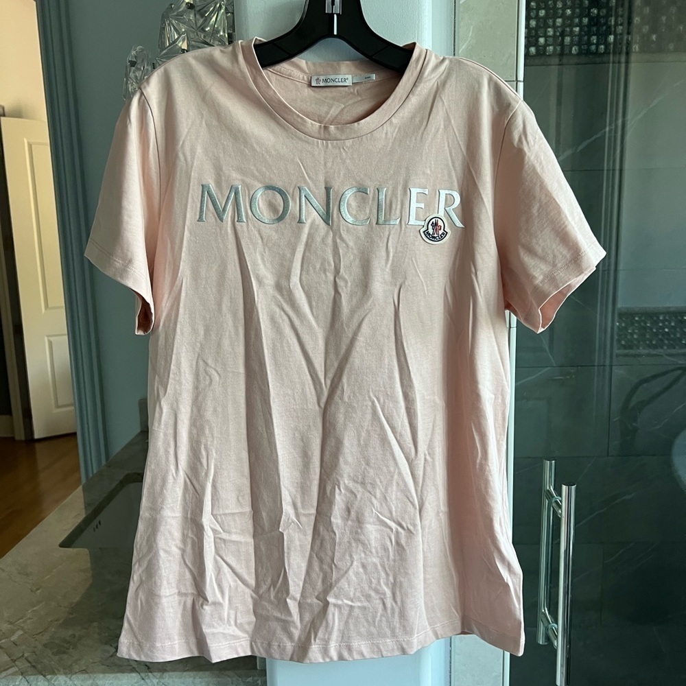 Moncler Metallic Logo Front Cotton T-Shirt - Picture 2 of 12